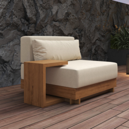 Grida 991 mm Propane Gas Fire Pit Table With Glass & Teak Modular Outdoor Sectional Sofa Set - thumbnail 7