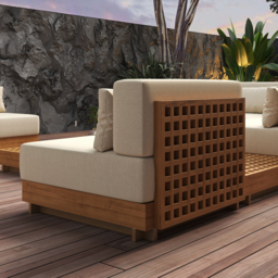 Grida 991 mm Propane Gas Fire Pit Table With Glass & Teak Modular Outdoor Sectional Sofa Set - thumbnail 6