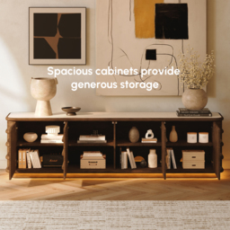 203cm Ash Wood Walnut TV Stand with Sintered Stone Top, Drawers & LED - thumbnail 6
