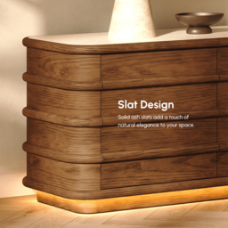 203cm Ash Wood Walnut TV Stand with Sintered Stone Top, Drawers & LED - thumbnail 7