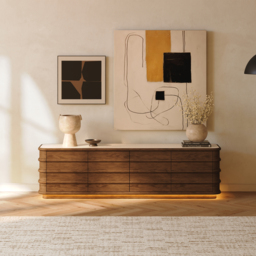 203cm Ash Wood Walnut TV Stand with Sintered Stone Top, Drawers & LED - thumbnail 3