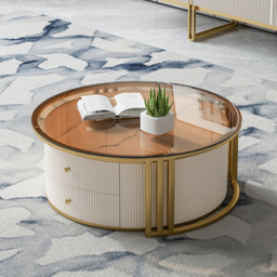 Grovyn Modern Nesting Sintered Stone Top Off-White Round Glass Coffee Table Storage - thumbnail 7