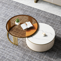 Grovyn Modern Nesting Sintered Stone Top Off-White Round Glass Coffee Table Storage - thumbnail 6