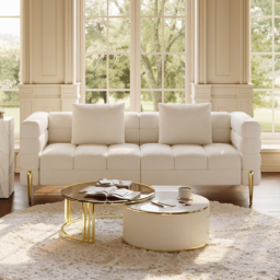 Grovyn Modern Nesting Sintered Stone Top Off-White Round Glass Coffee Table Storage - thumbnail 5