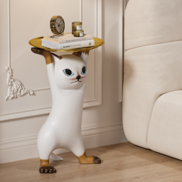 Modern Cat Side Table Decorative Cocktail Table Floor Resin Figurine with Gold Tray End Table - thumbnail 7
