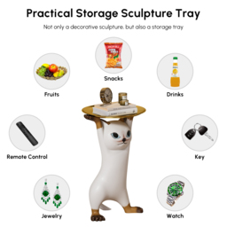 Modern Cat Side Table Decorative Cocktail Table Floor Resin Figurine with Gold Tray End Table - thumbnail 8