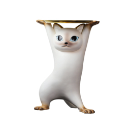 Modern Cat Side Table Decorative Cocktail Table Floor Resin Figurine with Gold Tray End Table - thumbnail 9