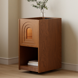 Rustic Narrow Smart Bedside Table Cherry Bedside Table with Sensor Light & USB Port - thumbnail 2