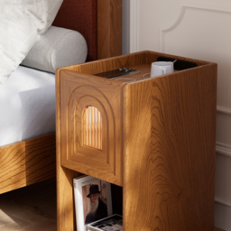 Rustic Narrow Smart Bedside Table Cherry Bedside Table with Sensor Light & USB Port - thumbnail 5