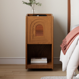 Rustic Narrow Smart Bedside Table Cherry Bedside Table with Sensor Light & USB Port