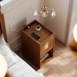 Rustic Narrow Smart Bedside Table Cherry Bedside Table with Sensor Light & USB Port - thumbnail 4