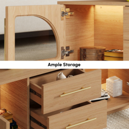 Arune Arched Glass Coffee Table Modern Natural Living Room Furniture with Storage and LED Light - thumbnail 9