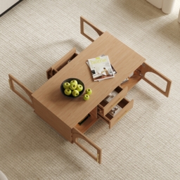 Arune Arched Glass Coffee Table Modern Natural Living Room Furniture with Storage and LED Light - thumbnail 6