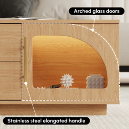 Arune Arched Glass Coffee Table Modern Natural Living Room Furniture with Storage and LED Light - thumbnail 7