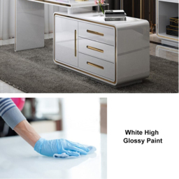 1400mm Modern White L-Shaped Desk Corner Rotating Computer Desk with Cabinet - thumbnail 7
