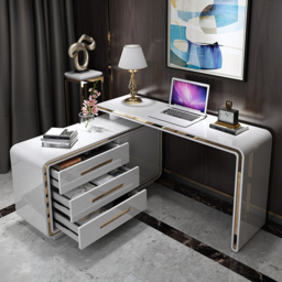 1400mm Modern White L-Shaped Desk Corner Rotating Computer Desk with Cabinet - thumbnail 2
