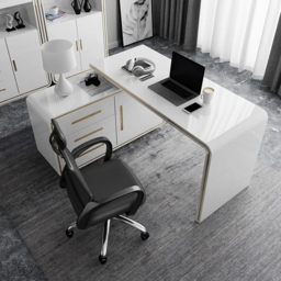 1400mm Modern White L-Shaped Desk Corner Rotating Computer Desk with Cabinet - thumbnail 4