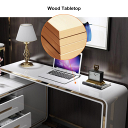 1400mm Modern White L-Shaped Desk Corner Rotating Computer Desk with Cabinet - thumbnail 8