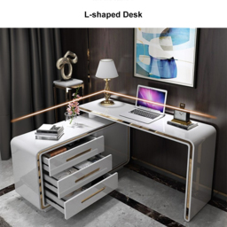 1400mm Modern White L-Shaped Desk Corner Rotating Computer Desk with Cabinet - thumbnail 6