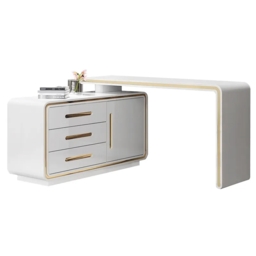 1400mm Modern White L-Shaped Desk Corner Rotating Computer Desk with Cabinet - thumbnail 5