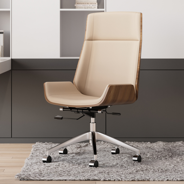 Khaki Faux Leather Office Chair Desk Chair with Wheels & Adjustable Height - image 1