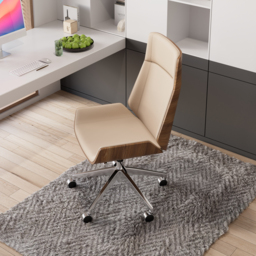 Khaki Faux Leather Office Chair Desk Chair with Wheels & Adjustable Height - thumbnail 2