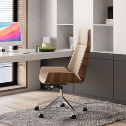 Khaki Faux Leather Office Chair Desk Chair with Wheels & Adjustable Height - thumbnail 4