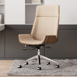 Khaki Faux Leather Office Chair Desk Chair with Wheels & Adjustable Height - thumbnail 1