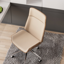 Khaki Faux Leather Office Chair Desk Chair with Wheels & Adjustable Height - thumbnail 3