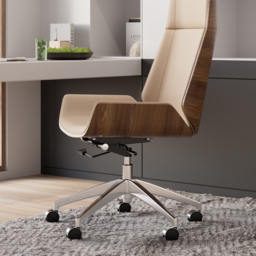 Khaki Faux Leather Office Chair Desk Chair with Wheels & Adjustable Height - thumbnail 6