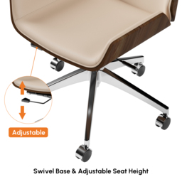 Khaki Faux Leather Office Chair Desk Chair with Wheels & Adjustable Height - thumbnail 9