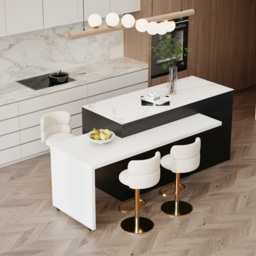 205 - 270 cm Extendable Kitchen Island with Doors & Drawers Sintered Stone Top - thumbnail 4