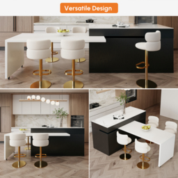 205 - 270 cm Extendable Kitchen Island with Doors & Drawers Sintered Stone Top - thumbnail 7