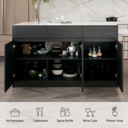 205 - 270 cm Extendable Kitchen Island with Doors & Drawers Sintered Stone Top - thumbnail 8
