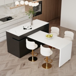 205 - 270 cm Extendable Kitchen Island with Doors & Drawers Sintered Stone Top - thumbnail 5
