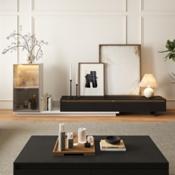 Fero White & Black Extendable TV Stand with Bookshelves & Light(2500mm-3930mm) - thumbnail 5