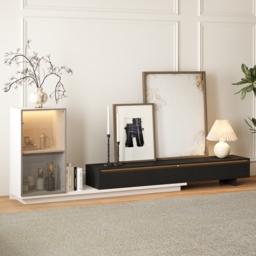 Fero White & Black Extendable TV Stand with Bookshelves & Light(2500mm-3930mm) - thumbnail 2