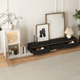 Fero White & Black Extendable TV Stand with Bookshelves & Light(2500mm-3930mm) - thumbnail 4