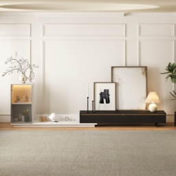 Fero White & Black Extendable TV Stand with Bookshelves & Light(2500mm-3930mm) - thumbnail 1