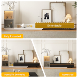 Fero White & Black Extendable TV Stand with Bookshelves & Light(2500mm-3930mm) - thumbnail 9