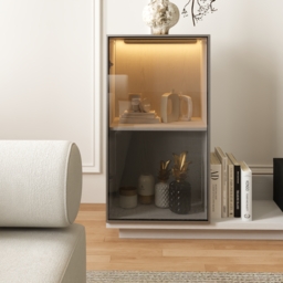 Fero White & Black Extendable TV Stand with Bookshelves & Light(2500mm-3930mm) - thumbnail 8