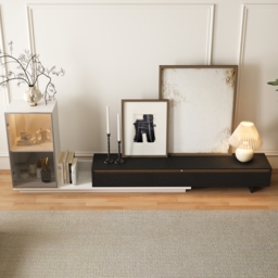 Fero White & Black Extendable TV Stand with Bookshelves & Light(2500mm-3930mm) - thumbnail 7