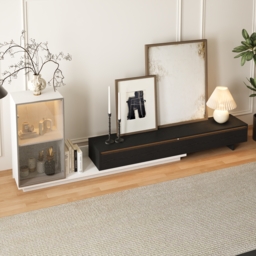 Fero White & Black Extendable TV Stand with Bookshelves & Light(2500mm-3930mm) - thumbnail 3