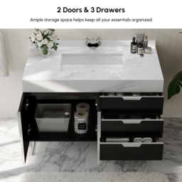 Aro 900mm Black Freestanding Ceramics Basin Bathroom Vanity Drawers Faux Marble Top - thumbnail 4