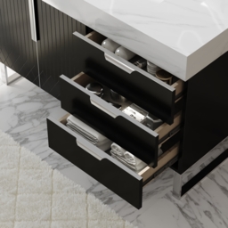 Aro 900mm Black Freestanding Ceramics Basin Bathroom Vanity Drawers Faux Marble Top - thumbnail 3