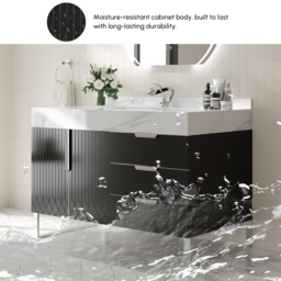 Aro 900mm Black Freestanding Ceramics Basin Bathroom Vanity Drawers Faux Marble Top - thumbnail 8