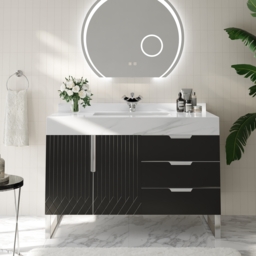 Aro 900mm Black Freestanding Ceramics Basin Bathroom Vanity Drawers Faux Marble Top - thumbnail 2