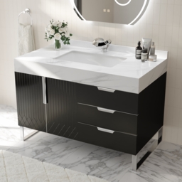 Aro 900mm Black Freestanding Ceramics Basin Bathroom Vanity Drawers Faux Marble Top
