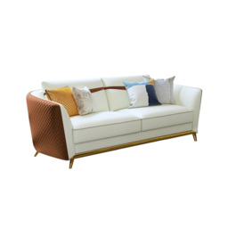 Colorg Orange Faux Leather Living Room Sofa with Single Sofa & Loveseat Set of 3 - thumbnail 6
