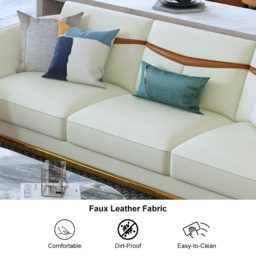 Colorg Orange Faux Leather Living Room Sofa with Single Sofa & Loveseat Set of 3 - thumbnail 9